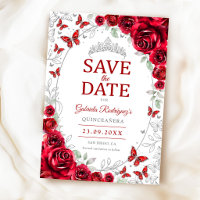 Rotes silbernes florales Quinceanera