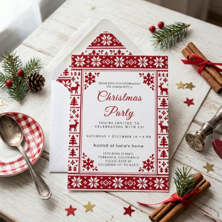 Rotes skandinavisches Fair-Isle-Strick-Weihnachtsp Einladung