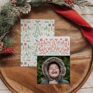 Rotes skandinavisches Muster Foto Weihnachtskarte Feiertagskarte