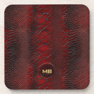 Rotes Snakeskin Leder drucken Embosses Monogramm Getränkeuntersetzer