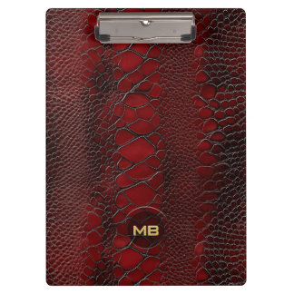 Rotes Snakeskin Leder drucken Embosses Monogramm Klemmbrett