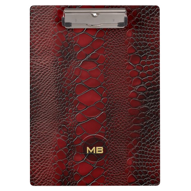 Rotes Snakeskin Leder drucken Embosses Monogramm Klemmbrett (Vorderseite)