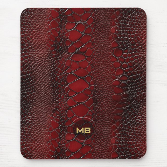 Rotes Snakeskin Leder drucken Embosses Monogramm Mousepad (Vorne)