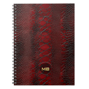 Rotes Snakeskin Leder drucken Embosses Monogramm Notizblock