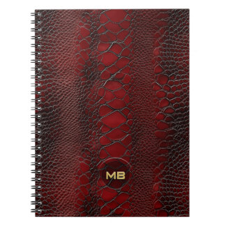 Rotes Snakeskin Leder drucken Embosses Monogramm Notizblock