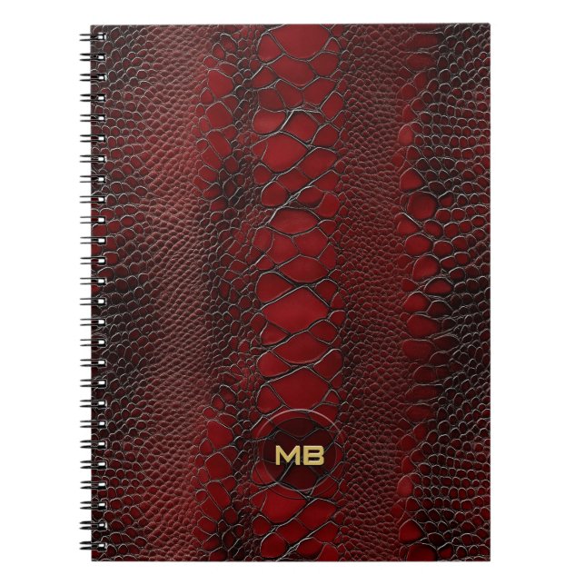 Rotes Snakeskin Leder drucken Embosses Monogramm Notizblock (Vorderseite)