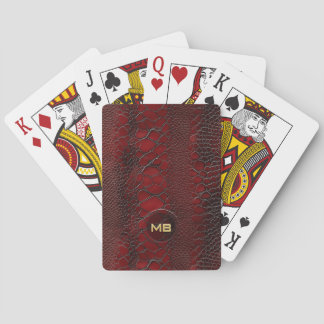 Rotes Snakeskin Leder drucken Embosses Monogramm Spielkarten