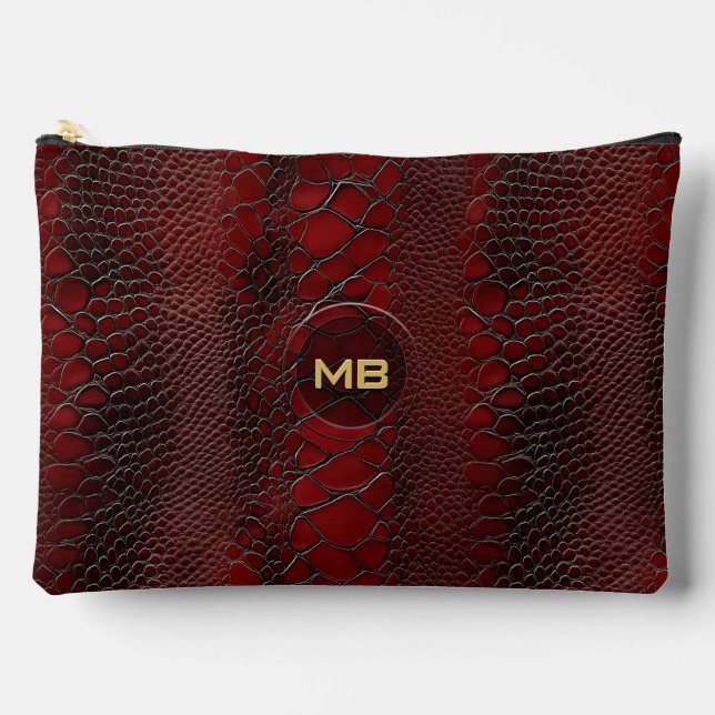 Rotes Snakeskin Leder drucken Embosses Monogramm Zubehörtasche (Vorderseite)