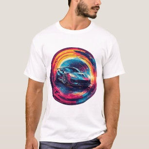 Rotes Sportauto im modernen surrealen künstlerisch T-Shirt