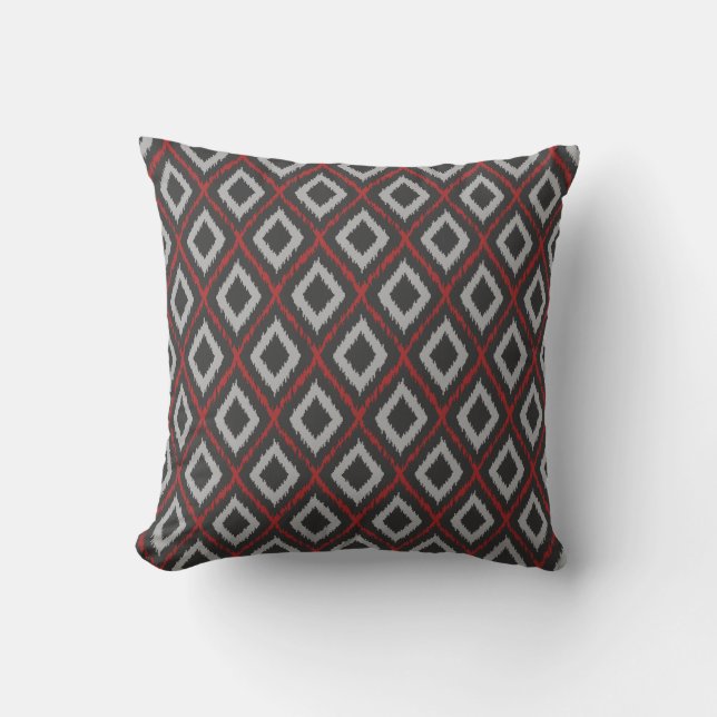 Rotes Stammes- Ikat Kissen (Vorderseite)