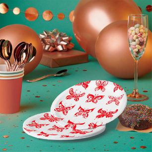 Rotes Stammes-Schmetterlings-Ornament Pappteller