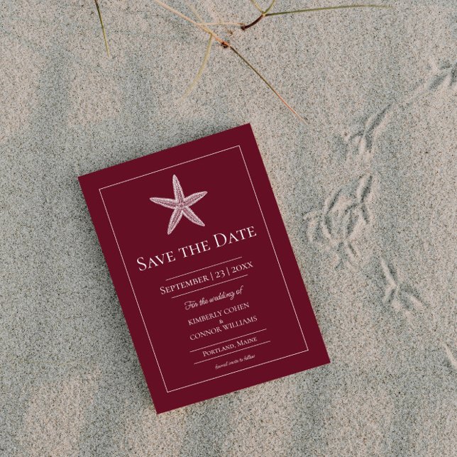 Rotes Starfish Monogramm-Foto Save The Date (Red Starfish Monogram Photo Save the Date)