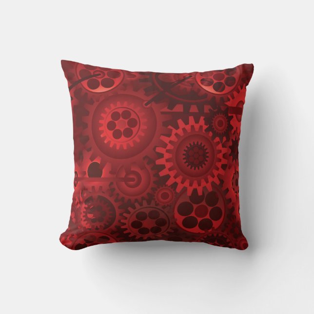 Rotes Steampunk Kissen (Vorderseite)