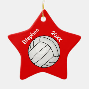 Rotes Stern-Volleyball-Spieler-personalisiertes Keramikornament