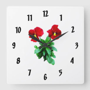 Rotes Stiefmütterchen-Duo Quadratische Wanduhr