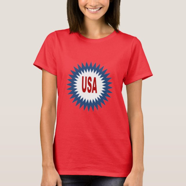 Rotes T-Shirt Frau Sonne USA (Vorderseite)