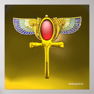 ROTES TALISMAN/ ÄGYPTISCHER GEFLÜGELTER ANKH UND F POSTER