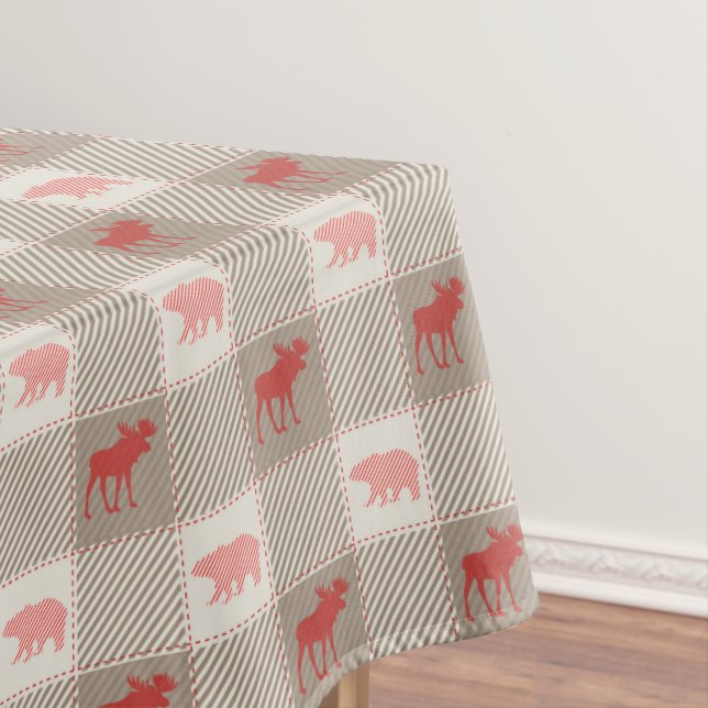 Rotes TAN-Elch-Bärn-Kabinen-Muster Tischdecke (Beispiel)