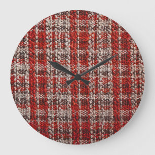 Rotes Tartan-Gewebe: Texturierter Hintergrund Große Wanduhr