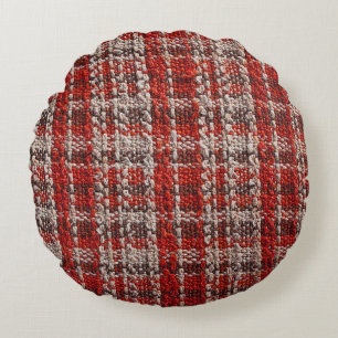 Rotes Tartan-Gewebe: Texturierter Hintergrund Rundes Kissen