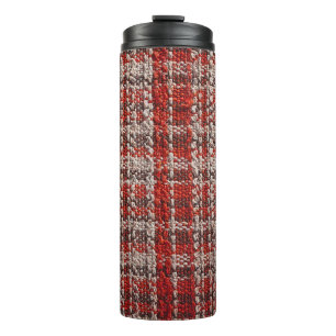 Rotes Tartan-Gewebe: Texturierter Hintergrund Thermosbecher