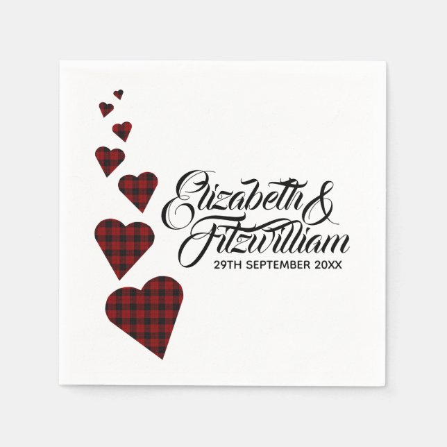 Rotes Tartan Heart Disposable Napkin Serviette (Vorderseite)