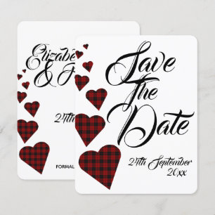 Rotes Tartan-Hochzeit Save The Date Einladung