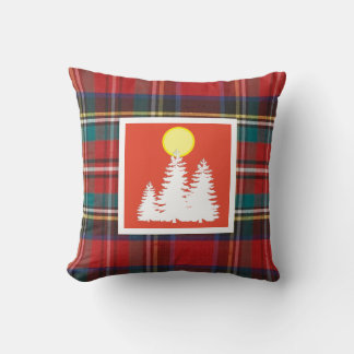 Rotes Tartan-Karo mit weißer Silhouette eines Kief Kissen
