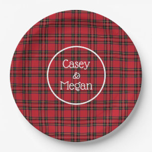 Rotes Tartan-Karo-Papiertablett Pappteller