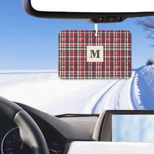 Rotes Tartan-Karo stilvoll monogrammiertes Winter- Autolufterfrischer
