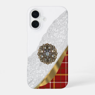 Rotes Tartan-Karo und Spitze iPhone 16 Hülle