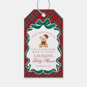 Rotes Tartan-Karo-Weihnachtsbär-Baby-Party-Geschen Geschenkanhänger
