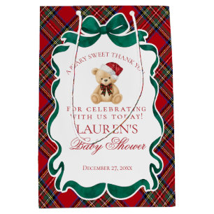 Rotes Tartan-Karo-Weihnachtsbär-Baby-Party-Geschen Mittlere Geschenktüte