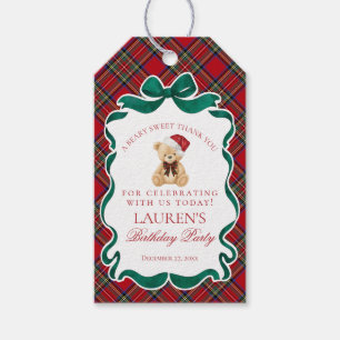 Rotes Tartan-Karo-Weihnachtsbär-Geburtstagsgeschen Geschenkanhänger
