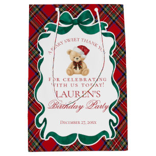 Rotes Tartan-Karo-Weihnachtsbär-Geburtstagsgeschen Mittlere Geschenktüte