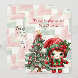 Rotes Tartan-Tochter erstes Weihnachten Mitteilungskarte