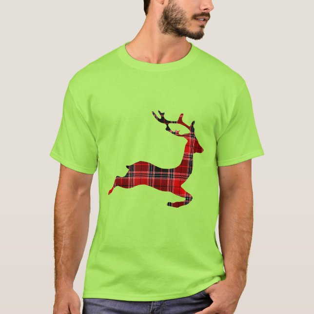 Rotes Tartanren Scottish-Weihnachten T-Shirt (Vorderseite)