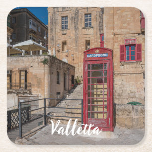 Rotes Telefonhäuschen in Valletta Malta Rechteckiger Pappuntersetzer