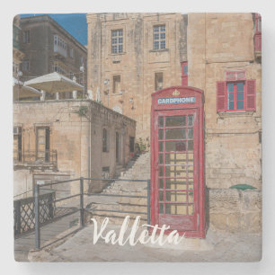 Rotes Telefonhäuschen in Valletta Malta Steinuntersetzer