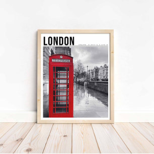 Rotes Telefonhäuschen London Schwarz-Weiß-Fotograf Poster