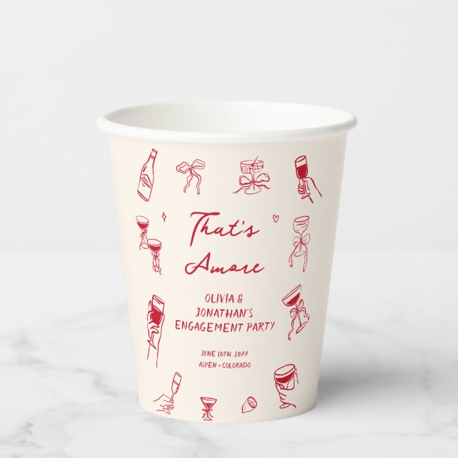 Rotes Thats Amore Verlobungsfeier Pappbecher (Vorderseite)