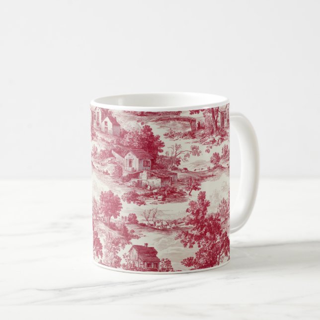 Rotes Toile-Landschaftsmuster Kaffeetasse (VorderseiteRechts)