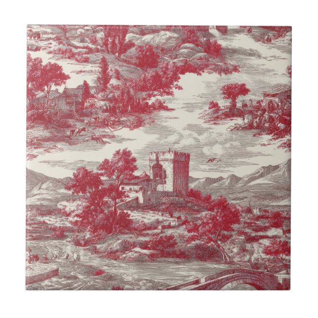 Rotes Toile-Landschaftsszenario Fliese (Vorderseite)