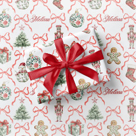 Rotes Toile-Weihnachtspapier mit roter Schleife Geschenkpapier