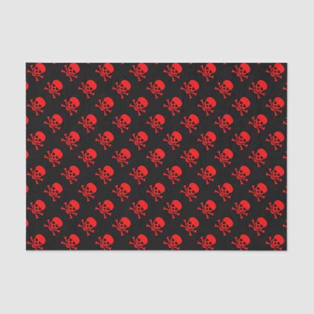 Rotes Totenkopf mit gekreuzter Knochen-Muster Seidenpapier (Vorderseite)