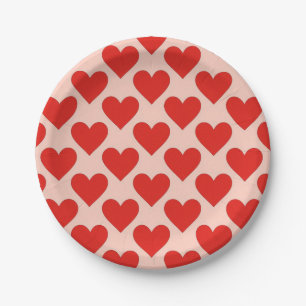 Rotes, traditionelles Herz zum Valentinstag Pappteller