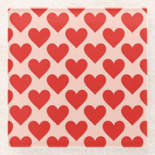 Rotes, traditionelles Valentinstag-Herz Glasuntersetzer
