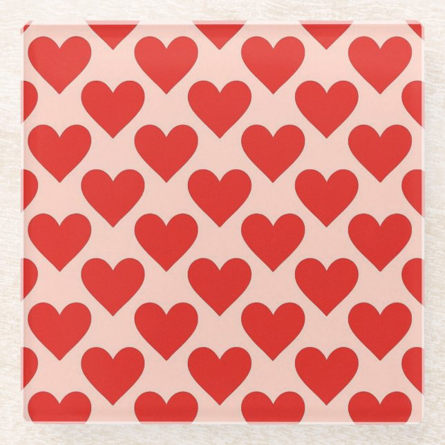 Rotes, traditionelles Valentinstag-Herz Glasuntersetzer (Vorderseite)