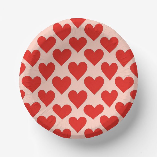 Rotes, traditionelles Valentinstag-Herz Pappteller (Vorderseite)