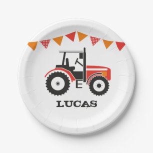Rotes Traktor-Geburtstags-Party-Papierplatte Pappteller